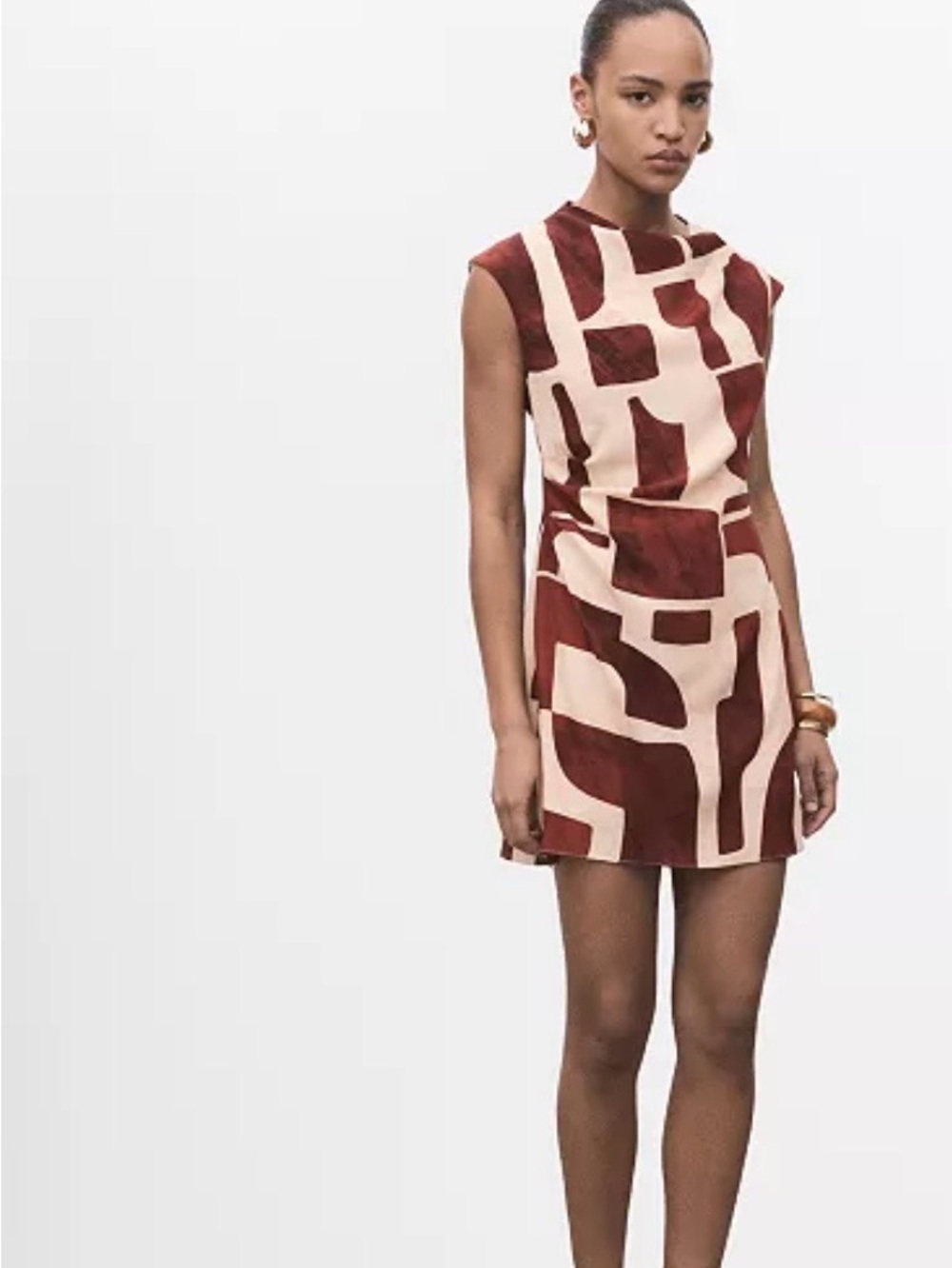 Mango Cream Mini Dress with Rust Abstract Blocks